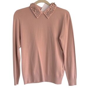 Sioni Blush Sweater with Embellished Peter Pan Collar in size medium
